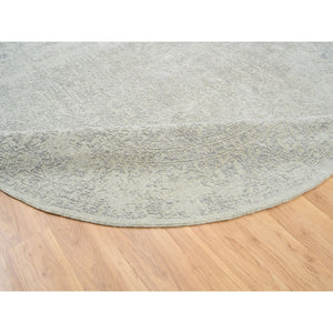 9'2"x9'2" Beige Wool and Plant Based Silk Hand Loomed Fine Jacquard with Erased Design Oriental Round Rug FWR382878