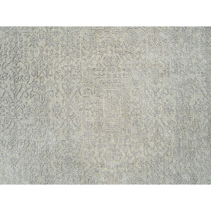 9'2"x9'2" Beige Wool and Plant Based Silk Hand Loomed Fine Jacquard with Erased Design Oriental Round Rug FWR382878