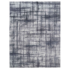 Load image into Gallery viewer, 9&#39;x11&#39;10&quot; Charcoal Black, Modern Erased Lines Design, Wool and Plant Based Silk, Hand Loomed, Oriental Rug FWR382956