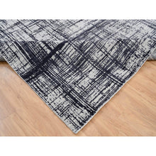 Load image into Gallery viewer, 9&#39;x11&#39;10&quot; Charcoal Black, Modern Erased Lines Design, Wool and Plant Based Silk, Hand Loomed, Oriental Rug FWR382956