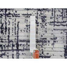 Load image into Gallery viewer, 9&#39;x11&#39;10&quot; Charcoal Black, Modern Erased Lines Design, Wool and Plant Based Silk, Hand Loomed, Oriental Rug FWR382956