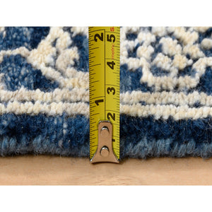 2'x3'1" Navy Blue, Broken Persian Heriz Erased Design Wool and Silk, Hand Knotted, Mat Oriental Rug FWR383340