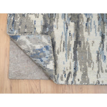 Load image into Gallery viewer, 2&#39;5&quot;x11&#39;9&quot; Denim Blue, Abstract Design Hi-low Pile, Wool and Silk Hand Knotted, Runner Oriental Rug FWR384330