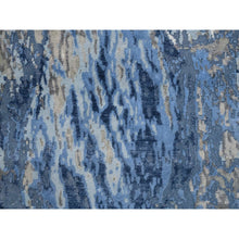 Load image into Gallery viewer, 2&#39;5&quot;x11&#39;9&quot; Denim Blue, Abstract Design Hi-low Pile, Wool and Silk Hand Knotted, Runner Oriental Rug FWR384330