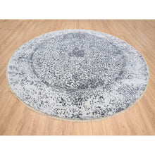 Load image into Gallery viewer, 11&#39;9&quot;x11&#39;9&quot; Silver Gray, Hand Knotted Erased Persian Design, Wool and Pure Silk, Round Oriental Rug FWR384348