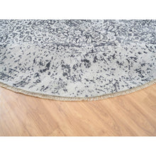 Load image into Gallery viewer, 11&#39;9&quot;x11&#39;9&quot; Silver Gray, Hand Knotted Erased Persian Design, Wool and Pure Silk, Round Oriental Rug FWR384348