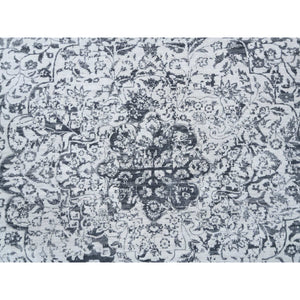 14'2"x18' Silver Gray, Hand Knotted Erased Persian Design, Wool and Pure Silk, Oversized Oriental Rug FWR384498