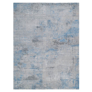 9'1"x12'1" Gray, Modern Abstract Design Soft Pile, Denser Weave Wool and Silk Hand Knotted, Oriental Rug FWR385068