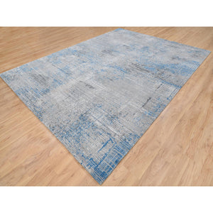 9'1"x12'1" Gray, Modern Abstract Design Soft Pile, Denser Weave Wool and Silk Hand Knotted, Oriental Rug FWR385068