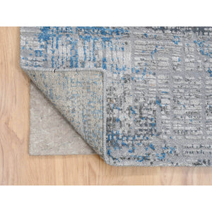 9'1"x12'1" Gray, Modern Abstract Design Soft Pile, Denser Weave Wool and Silk Hand Knotted, Oriental Rug FWR385068