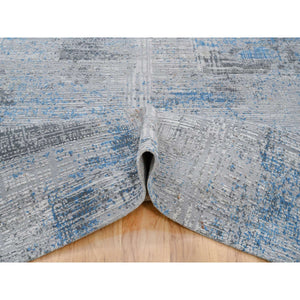 9'1"x12'1" Gray, Modern Abstract Design Soft Pile, Denser Weave Wool and Silk Hand Knotted, Oriental Rug FWR385068