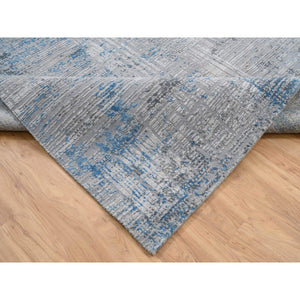 9'1"x12'1" Gray, Modern Abstract Design Soft Pile, Denser Weave Wool and Silk Hand Knotted, Oriental Rug FWR385068