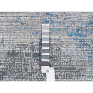 9'1"x12'1" Gray, Modern Abstract Design Soft Pile, Denser Weave Wool and Silk Hand Knotted, Oriental Rug FWR385068