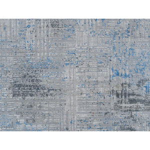 9'1"x12'1" Gray, Modern Abstract Design Soft Pile, Denser Weave Wool and Silk Hand Knotted, Oriental Rug FWR385068