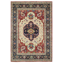 Load image into Gallery viewer, 11&#39;9&quot;x17&#39;10&quot; Navy Blue, Pliable Wool Hand Knotted, Heriz Revival with Medallion Design, Oversized Oriental Rug FWR385464