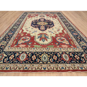 11'9"x17'10" Navy Blue, Pliable Wool Hand Knotted, Heriz Revival with Medallion Design, Oversized Oriental Rug FWR385464