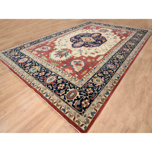 11'9"x17'10" Navy Blue, Pliable Wool Hand Knotted, Heriz Revival with Medallion Design, Oversized Oriental Rug FWR385464