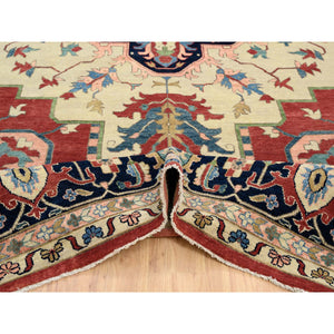 11'9"x17'10" Navy Blue, Pliable Wool Hand Knotted, Heriz Revival with Medallion Design, Oversized Oriental Rug FWR385464