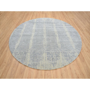 9'x9' Gray, Tone On Tone Transitional Erased Design, Jacquard Hand Loomed, Wool and Plant Based Silk, Oriental, Round Rug FWR385854