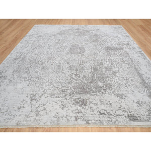 12'x12' Gray, Broken Persian Design, Hand Knotted Wool and Pure Silk, Square Oriental Rug FWR385920