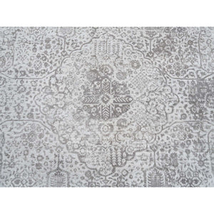 12'x12' Gray, Broken Persian Design, Hand Knotted Wool and Pure Silk, Square Oriental Rug FWR385920