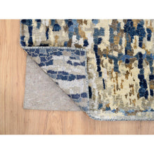 Load image into Gallery viewer, 2&#39;6&quot;x8&#39; Denim Blue with Mix of Gold, Hand Knotted, Mosaic Design Wool and Silk, Runner Persian Knot Oriental Rug FWR386148