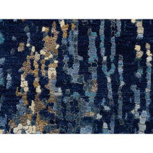 Load image into Gallery viewer, 2&#39;6&quot;x8&#39; Denim Blue with Mix of Gold, Hand Knotted, Mosaic Design Wool and Silk, Runner Persian Knot Oriental Rug FWR386148