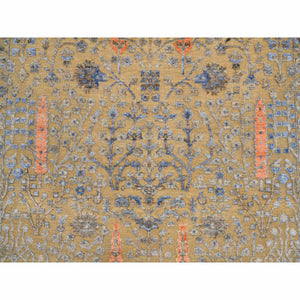 4'1"x6'2" Almond Brown, Hand Knotted Cypress Tree Design, Silk With Textured Wool, Oriental Rug FWR386724