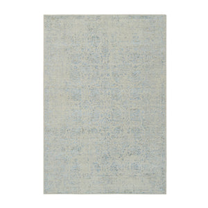 6'2"x9' Gray with Touches of Blue, Wool and Plant Based Silk Jacquard Hand Loomed, Tabriz Design, Oriental Rug FWR387294