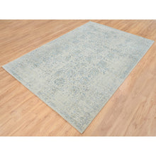 Load image into Gallery viewer, 6&#39;2&quot;x9&#39; Gray with Touches of Blue, Wool and Plant Based Silk Jacquard Hand Loomed, Tabriz Design, Oriental Rug FWR387294