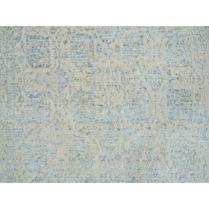 6'2"x9' Gray with Touches of Blue, Wool and Plant Based Silk Jacquard Hand Loomed, Tabriz Design, Oriental Rug FWR387294