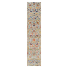 Load image into Gallery viewer, 2&#39;7&quot;x12&#39;4&quot; Tan, Sickle Leaf Design, Silk With Textured Wool Hand Knotted, Runner Oriental Rug FWR387918