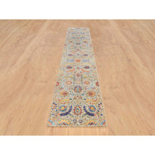 Load image into Gallery viewer, 2&#39;7&quot;x12&#39;4&quot; Tan, Sickle Leaf Design, Silk With Textured Wool Hand Knotted, Runner Oriental Rug FWR387918