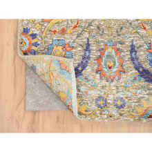 Load image into Gallery viewer, 2&#39;7&quot;x12&#39;4&quot; Tan, Sickle Leaf Design, Silk With Textured Wool Hand Knotted, Runner Oriental Rug FWR387918