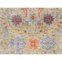 Load image into Gallery viewer, 2&#39;7&quot;x12&#39;4&quot; Tan, Sickle Leaf Design, Silk With Textured Wool Hand Knotted, Runner Oriental Rug FWR387918