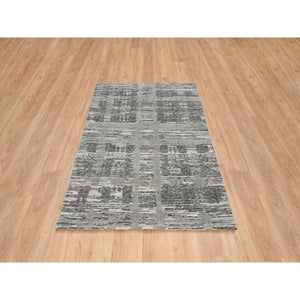 4'x6'1" Light Gray, Modern Design, Hand Spun Undyed Natural Wool, Hand Knotted, Oriental Rug FWR388302