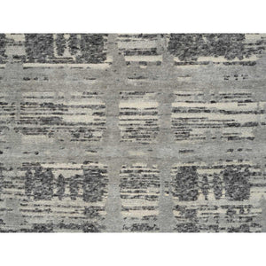 4'x6'1" Light Gray, Modern Design, Hand Spun Undyed Natural Wool, Hand Knotted, Oriental Rug FWR388302