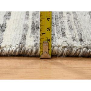 4'x6'1" Light Gray, Modern Design, Hand Spun Undyed Natural Wool, Hand Knotted, Oriental Rug FWR388302