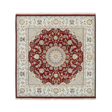 Load image into Gallery viewer, 6&#39;x6&#39; Cherry Red, Nain with Center Medallion Flower Design 250 KPSI, Pure Wool Hand Knotted, Square Oriental Rug FWR388344