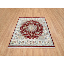 Load image into Gallery viewer, 6&#39;x6&#39; Cherry Red, Nain with Center Medallion Flower Design 250 KPSI, Pure Wool Hand Knotted, Square Oriental Rug FWR388344