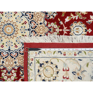 6'x6' Cherry Red, Nain with Center Medallion Flower Design 250 KPSI, Pure Wool Hand Knotted, Square Oriental Rug FWR388344