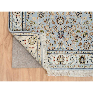 2'6"x13'9" Light Blue, Nain With All Over Flower Design 250 KPSI, Wool Hand Knotted, Runner Oriental Rug FWR388416