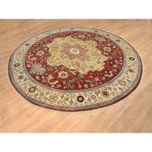 Load image into Gallery viewer, 10&#39;x10&#39; Terracotta Red, Densely Woven Natural Dyes, Hand Spun Wool Hand Knotted, Antiqued Fine Heriz Re-Creation, Round Oriental Rug FWR389844