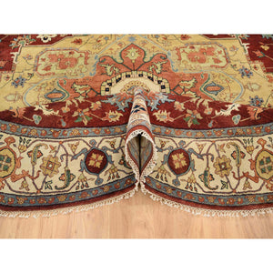 10'x10' Terracotta Red, Densely Woven Natural Dyes, Hand Spun Wool Hand Knotted, Antiqued Fine Heriz Re-Creation, Round Oriental Rug FWR389844