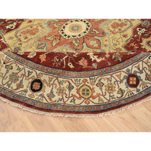 Load image into Gallery viewer, 10&#39;x10&#39; Terracotta Red, Densely Woven Natural Dyes, Hand Spun Wool Hand Knotted, Antiqued Fine Heriz Re-Creation, Round Oriental Rug FWR389844