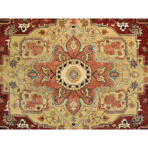 10'x10' Terracotta Red, Densely Woven Natural Dyes, Hand Spun Wool Hand Knotted, Antiqued Fine Heriz Re-Creation, Round Oriental Rug FWR389844