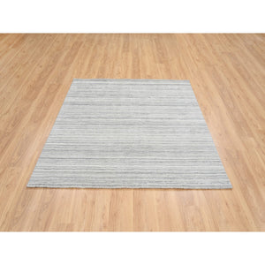 6'x6' Platinum Gray and Cream, Modern Design Thick and Plush, Plain Hand Loomed Undyed Natural Wool, Square Oriental Rug FWR389916