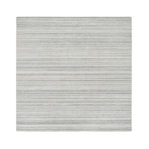 6'1"x6'1" Platinum Gray and Cream, Undyed Natural Wool Modern Design, Thick and Plush Plain Hand Loomed, Square Oriental Rug FWR390072