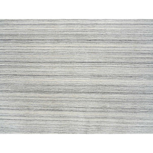 6'1"x6'1" Platinum Gray and Cream, Undyed Natural Wool Modern Design, Thick and Plush Plain Hand Loomed, Square Oriental Rug FWR390072