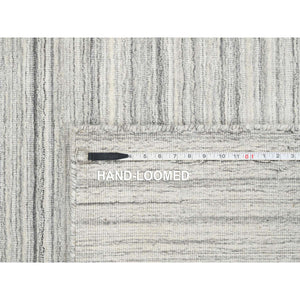 6'1"x6'1" Platinum Gray and Cream, Undyed Natural Wool Modern Design, Thick and Plush Plain Hand Loomed, Square Oriental Rug FWR390072